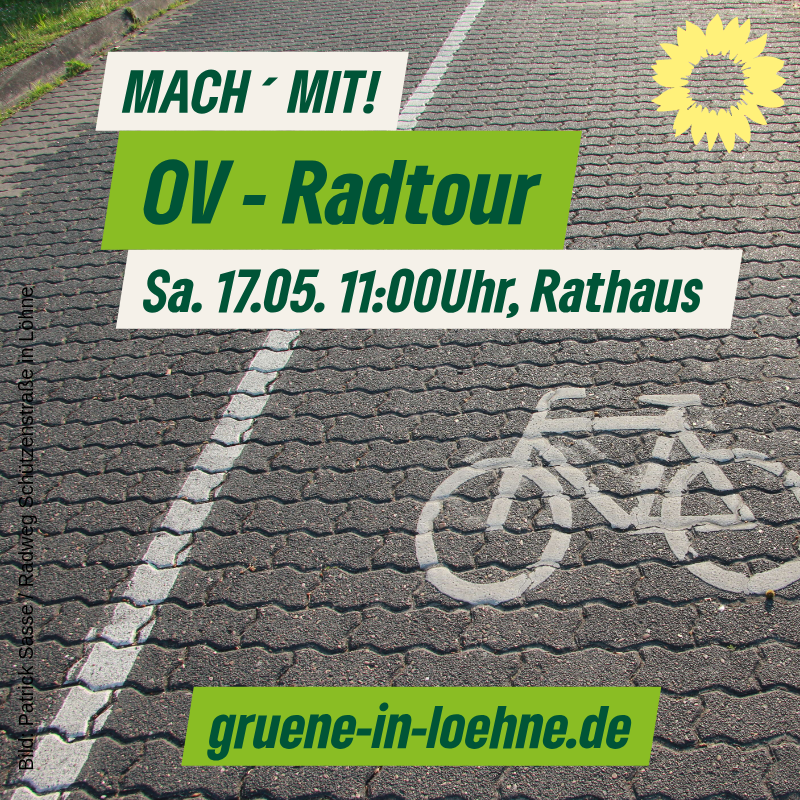 Mach' mit! OV-Radtour Sa. 17.05.2025 11:00 Uhr Rathaus; Plakathintergrund Radweg